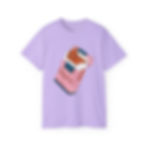 Front view of lavender unisex t-shirt featuring a hand-drawn 'Pack of Baguettes' satirical food illustration on the chest