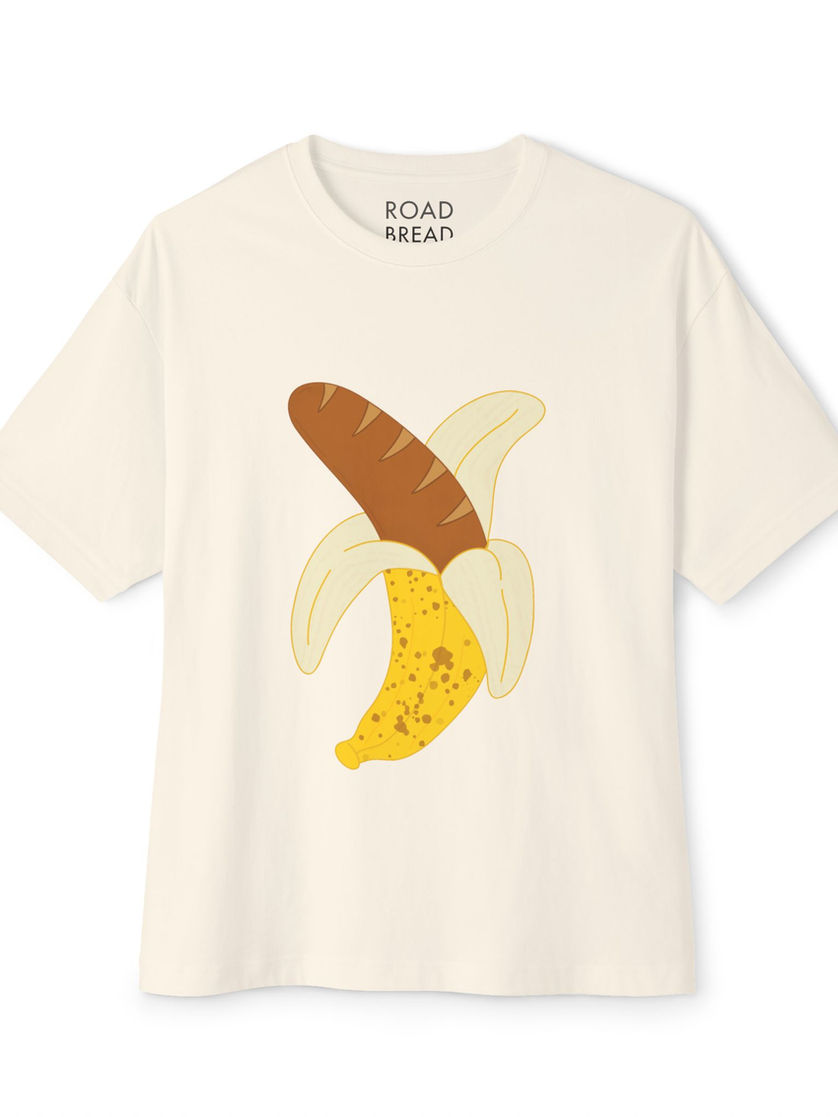 Cream t-shirt with literal banana bread design