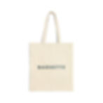 Natural canvas tote bag with dark teal “BAGUETTE” wordmark centered on front