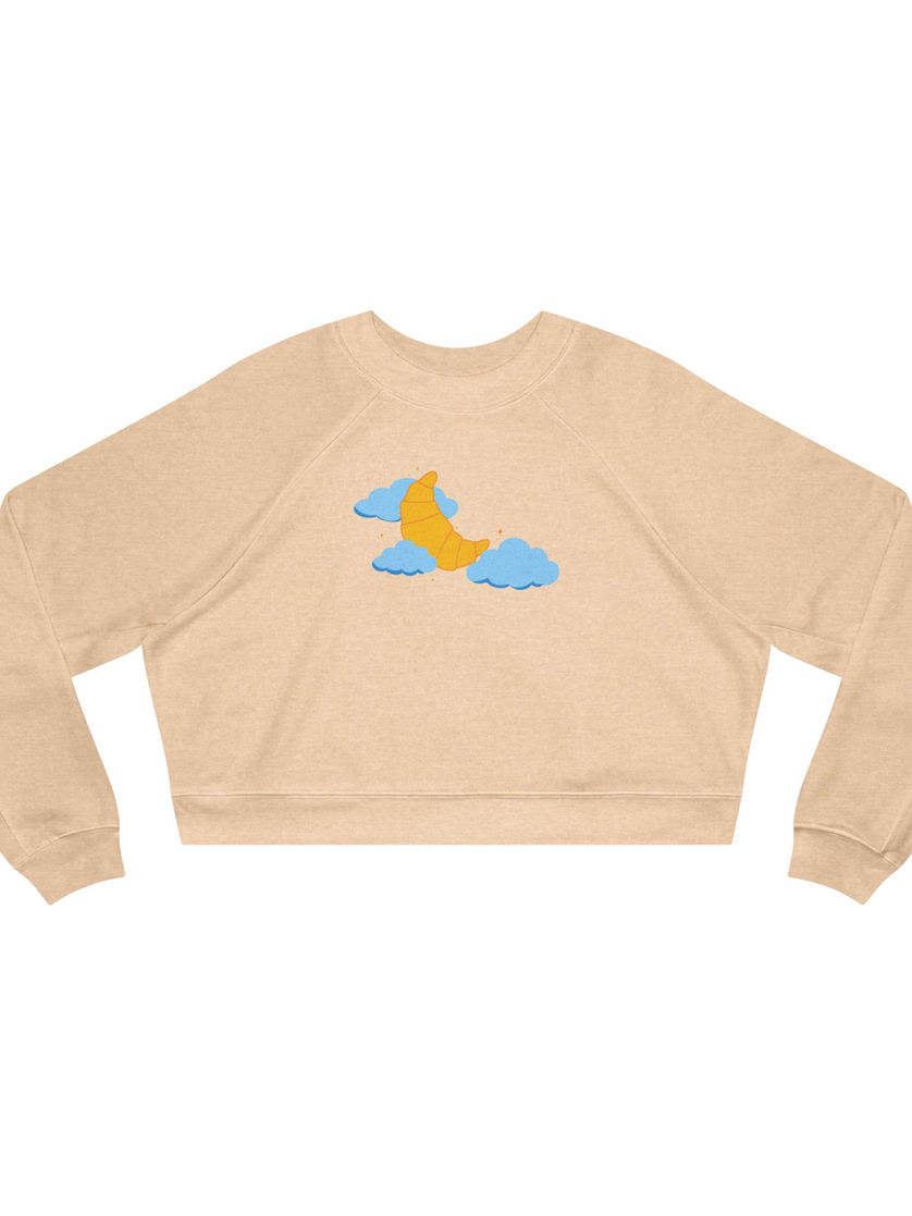 Sand colored cropped top crewneck with croissant moon design on the front