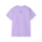 Back of lavender Road Bread t-shirt showing small centered logo below neckline