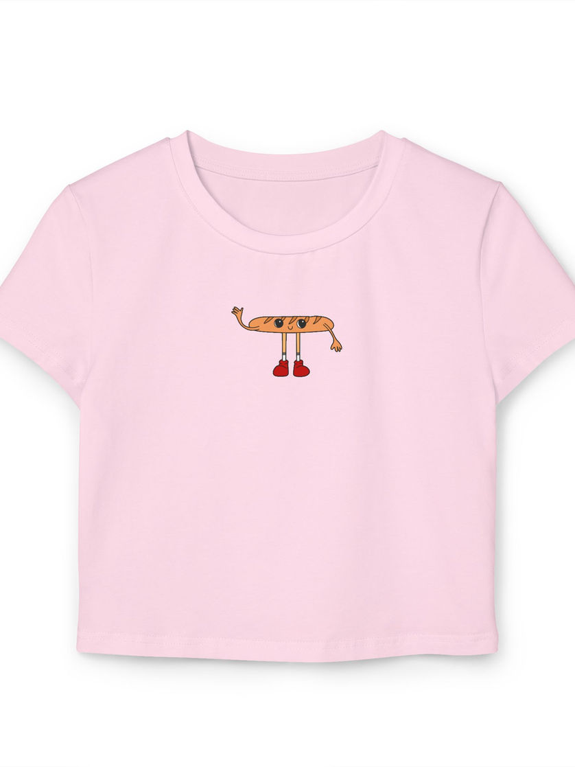 Pink Bread Boi baby tee showcasing cute bread graphic on front
