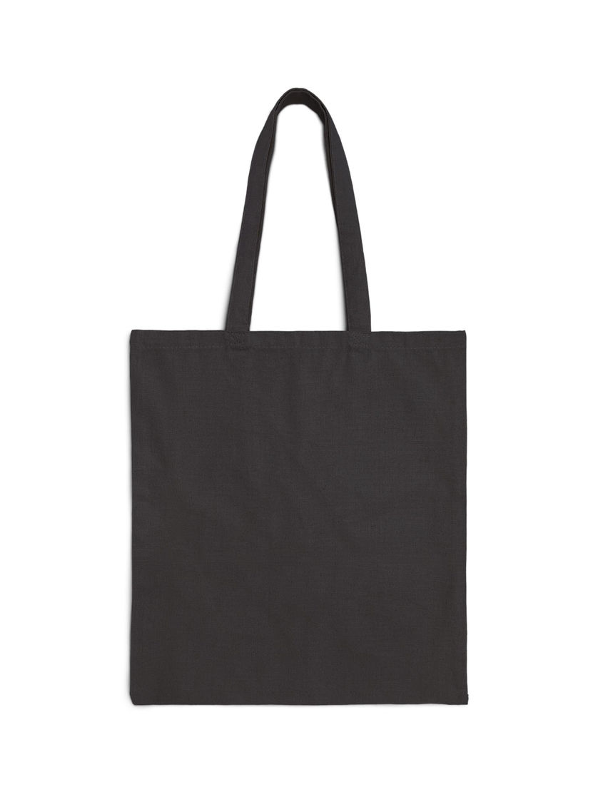 Back of black canvas tote bag