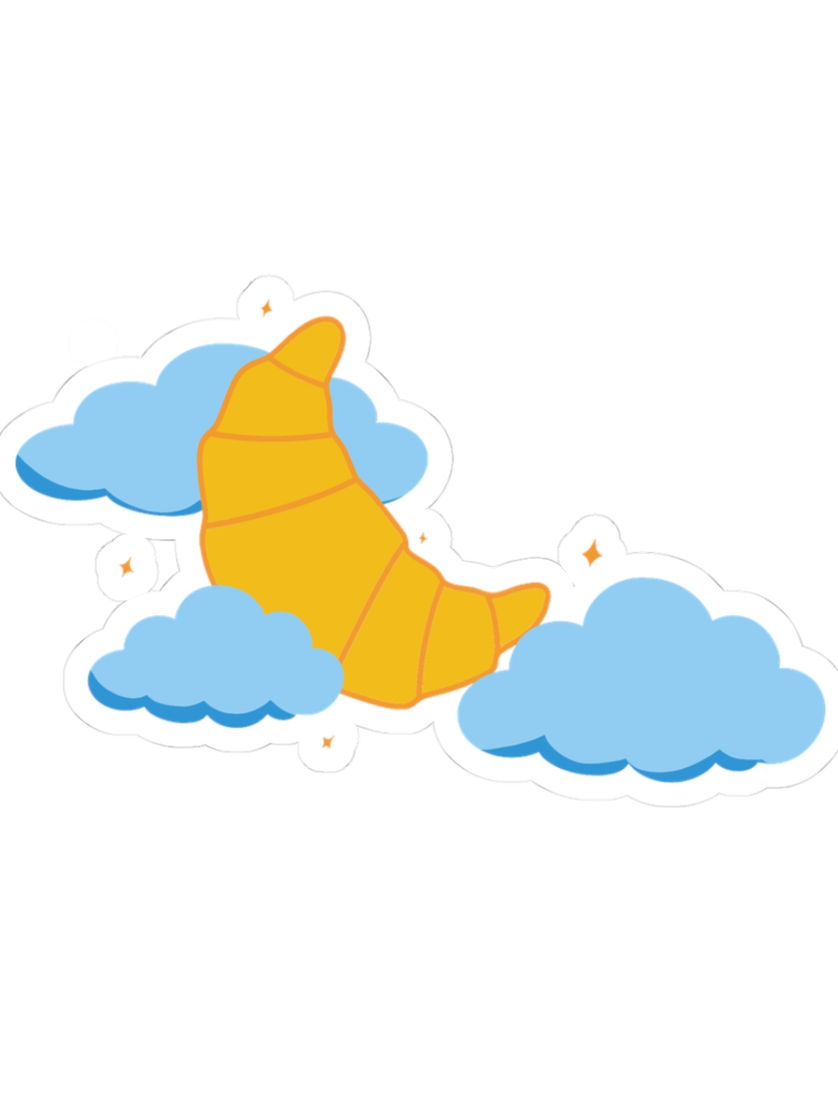 Yellow croissant in sky with fluffy clouds. Cartoon Baguette Premium Tote Bag