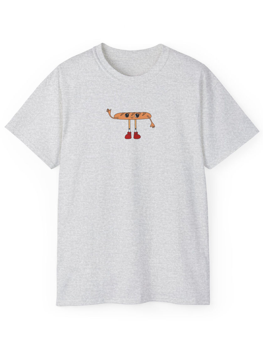 Heather-grey (sport grey) T-shirt with the small Bread Boi character printed mid-chest