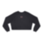 Back of the dark gray cropped sweatshirt with a small Road Bread logo printed between the shoulders