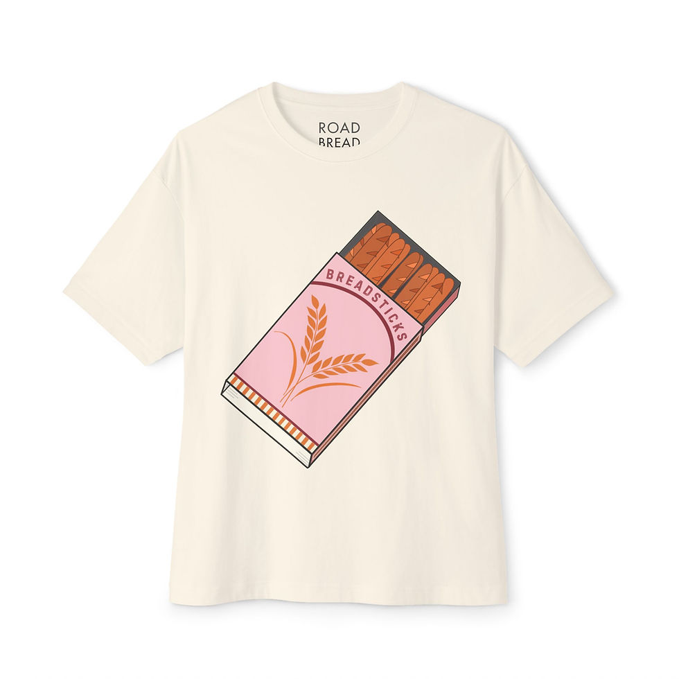 Light t-shirt with 'BREADSTICKS' package graphic