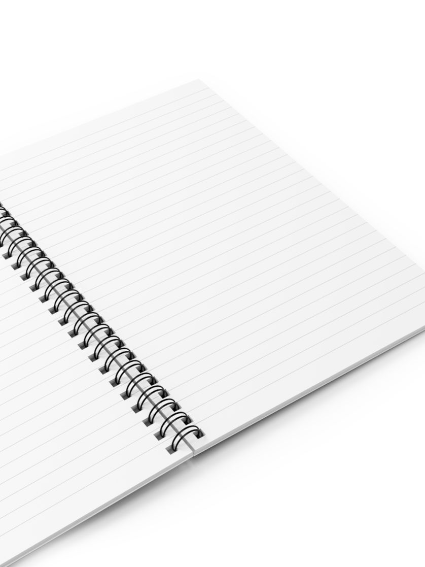 Open view of lined spiral notebook with blank white pages for journaling or note-taking