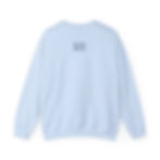 Back of crewneck sweatshirt with small Road Bread logo centered near neckline