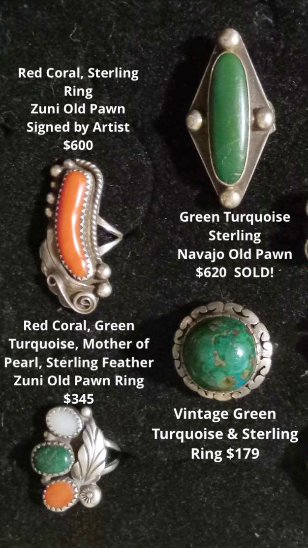 Authentic Old Pawn Coral 🪸 Green Turquoise Sterling Rings