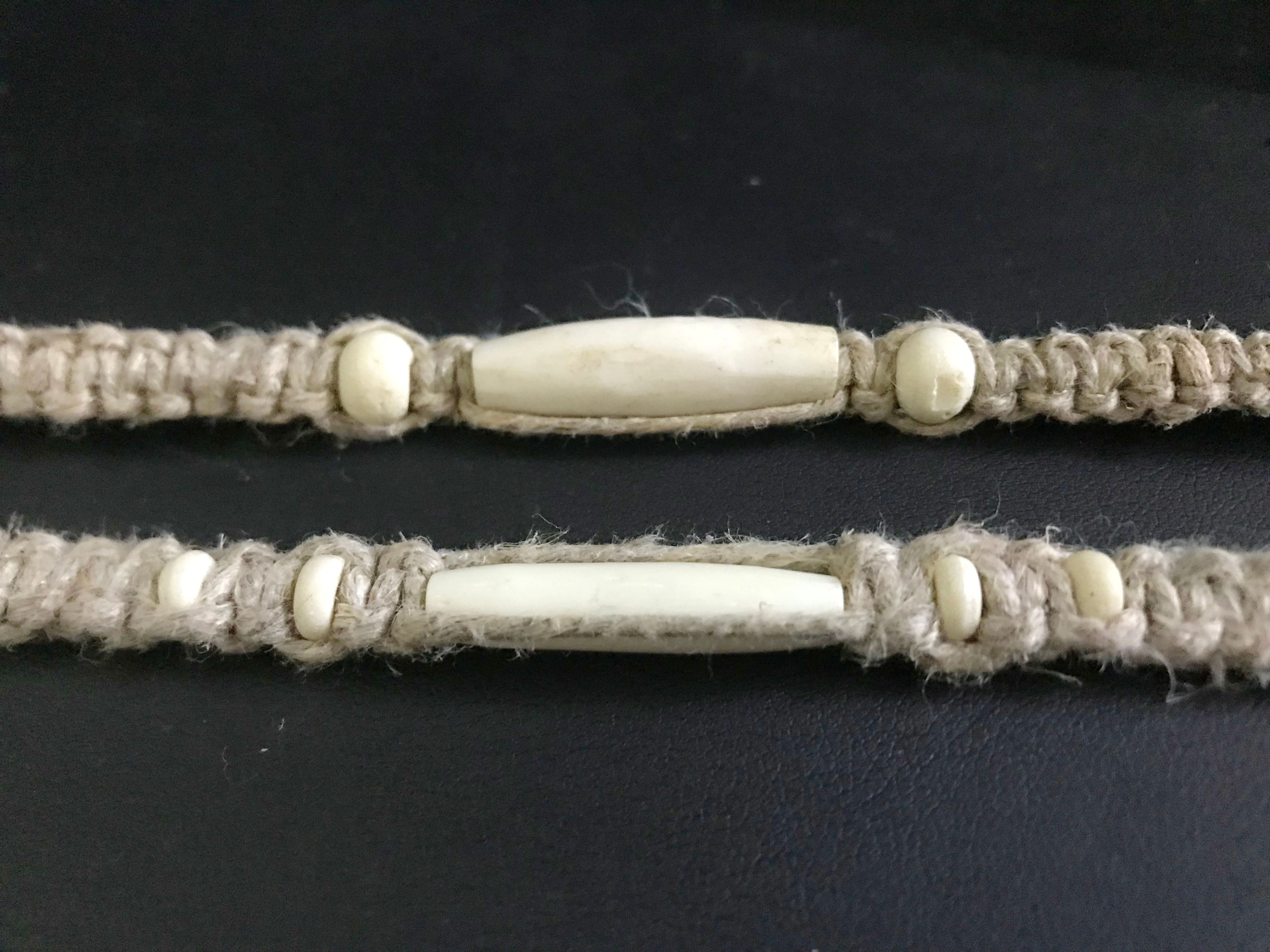 Handmade Hemp & Bone Bead Necklace / Choker