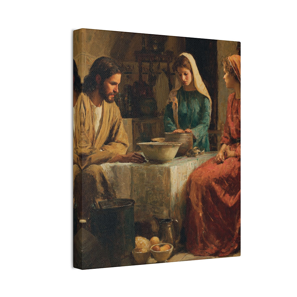 Thumbnail: Jesus with Mary and Martha – Biblical Scene on Premium Satin Canvas