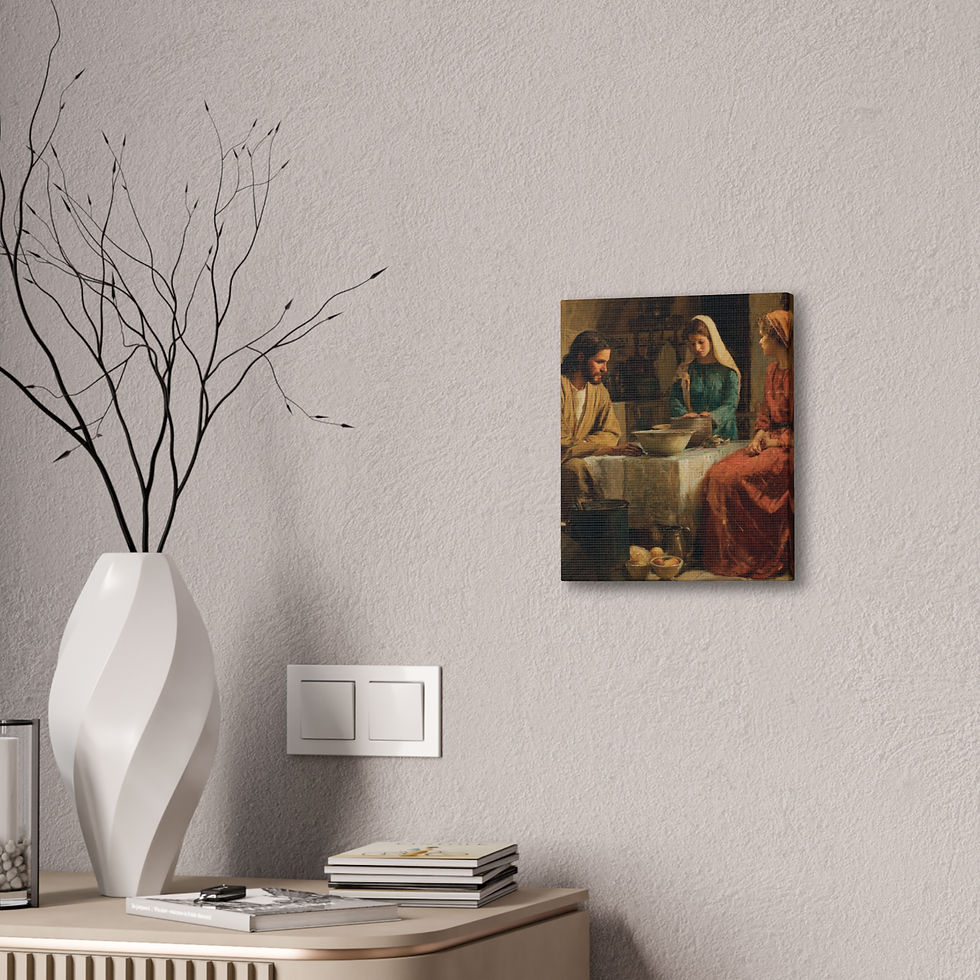 Thumbnail: Jesus with Mary and Martha – Biblical Scene on Premium Satin Canvas
