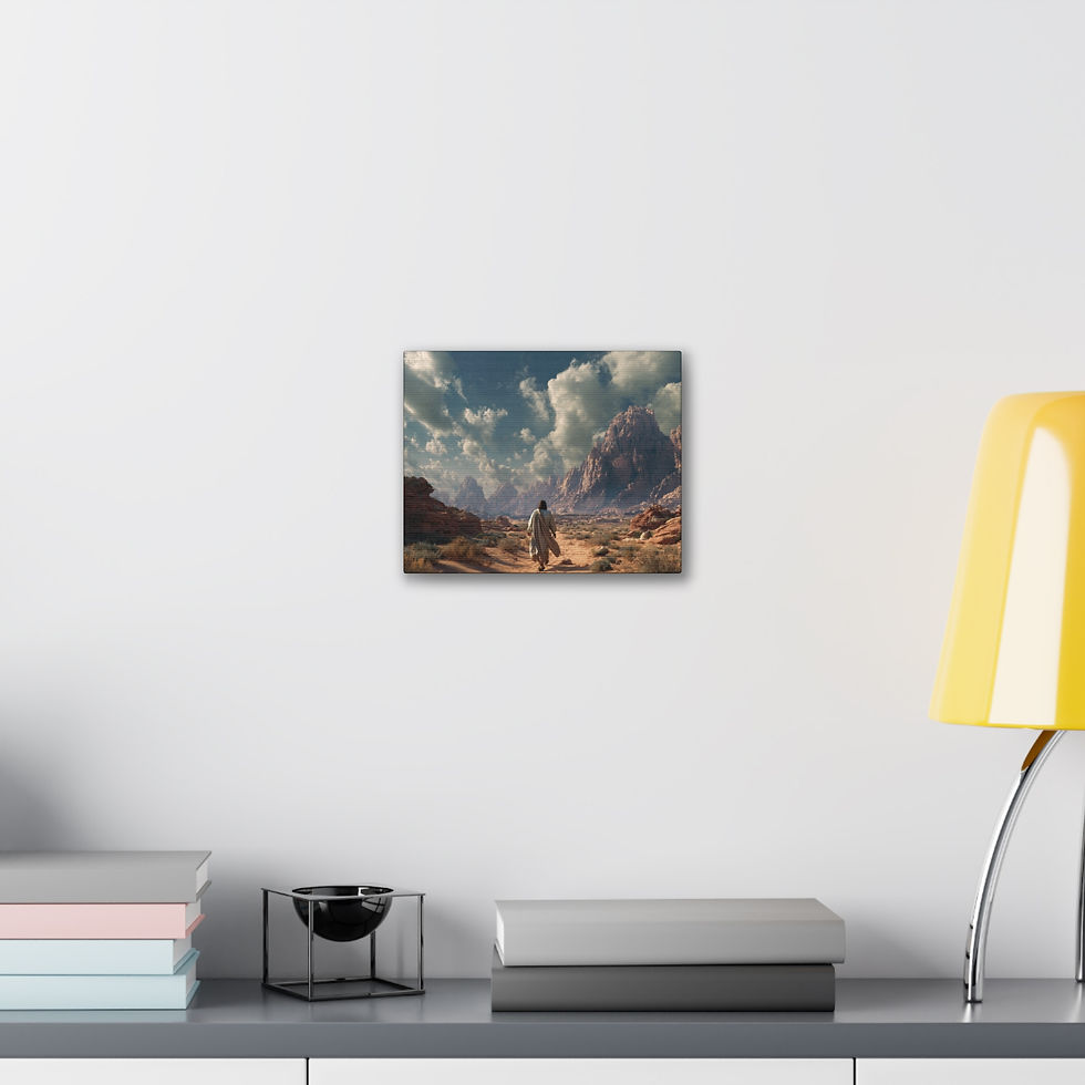 Thumbnail: Jesus in the Wilderness – Reflective Christian Canvas Art with Desert Mountains