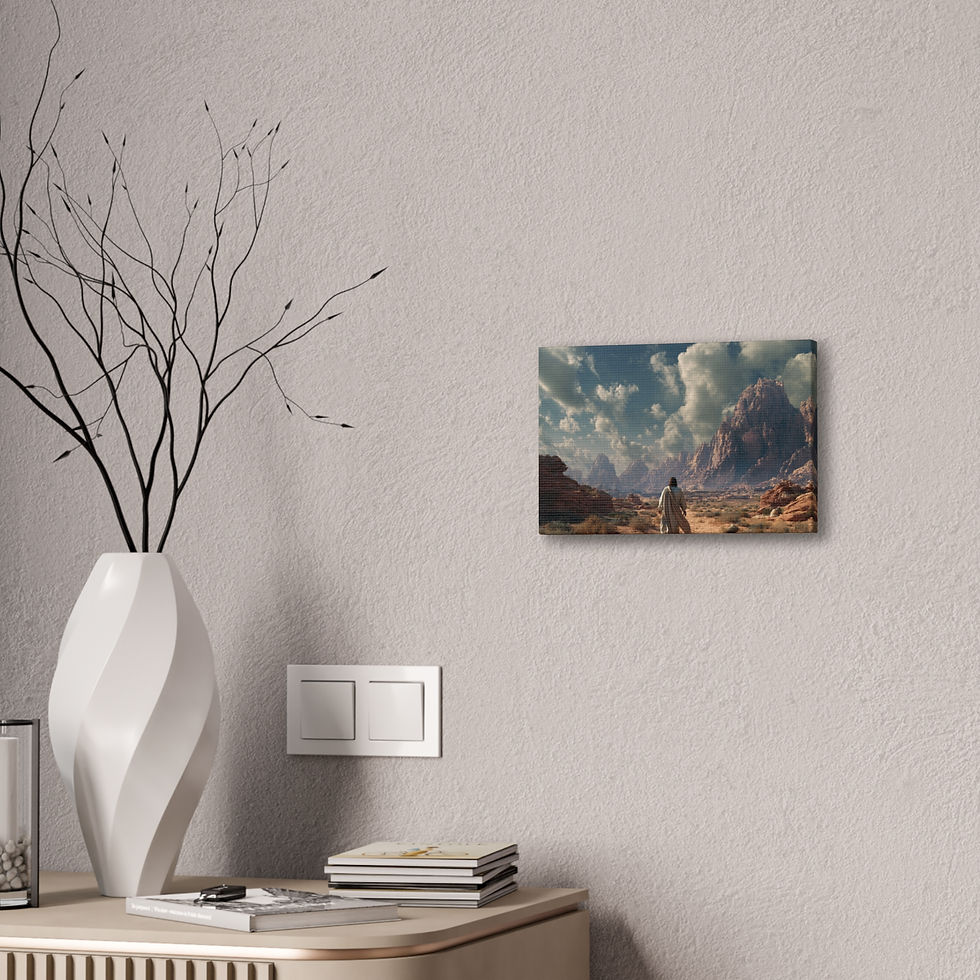 Thumbnail: Jesus in the Wilderness – Reflective Christian Canvas Art with Desert Mountains