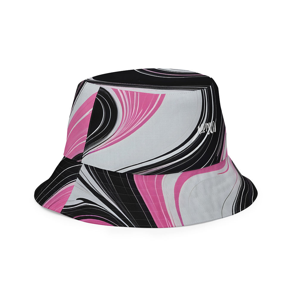 Thumbnail: Black & Pink + Black And White - Reversible Bucket Hat
