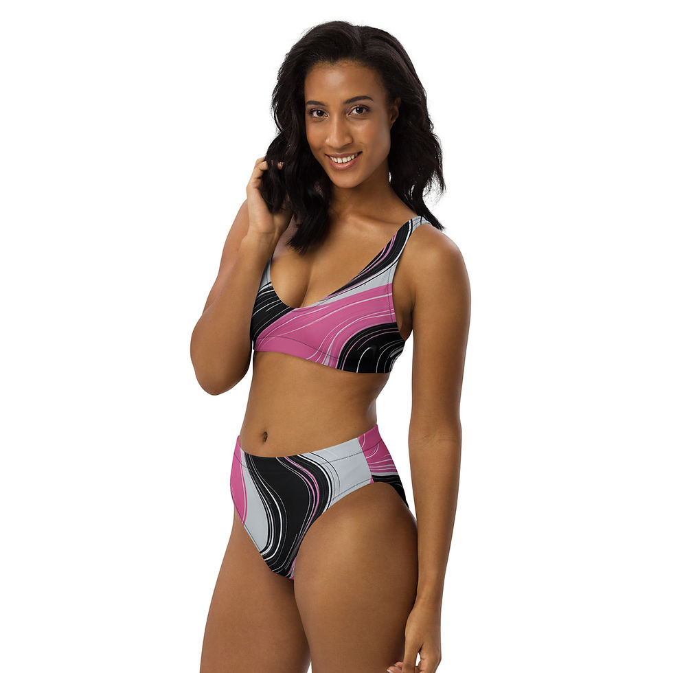 Thumbnail: Trinity (White, Black & Pink) Recycled high-waisted bikini
