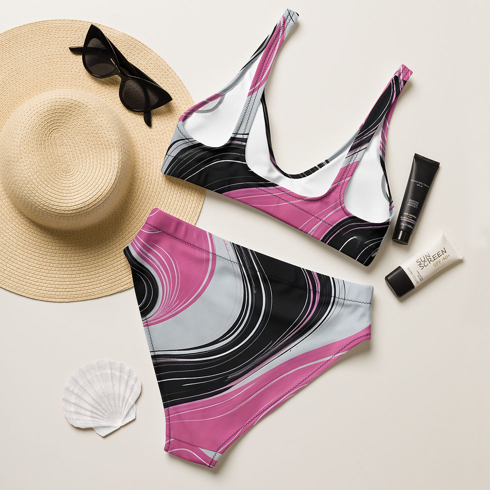 Thumbnail: Trinity (White, Black & Pink) Recycled high-waisted bikini