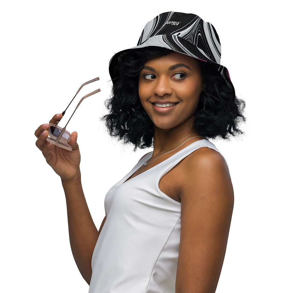 Thumbnail: Black & Pink + Black And White - Reversible Bucket Hat