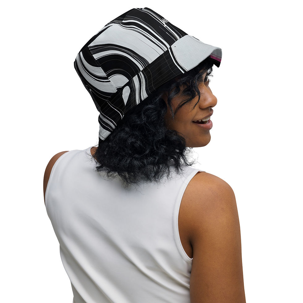 Thumbnail: Black & Pink + Black And White - Reversible Bucket Hat