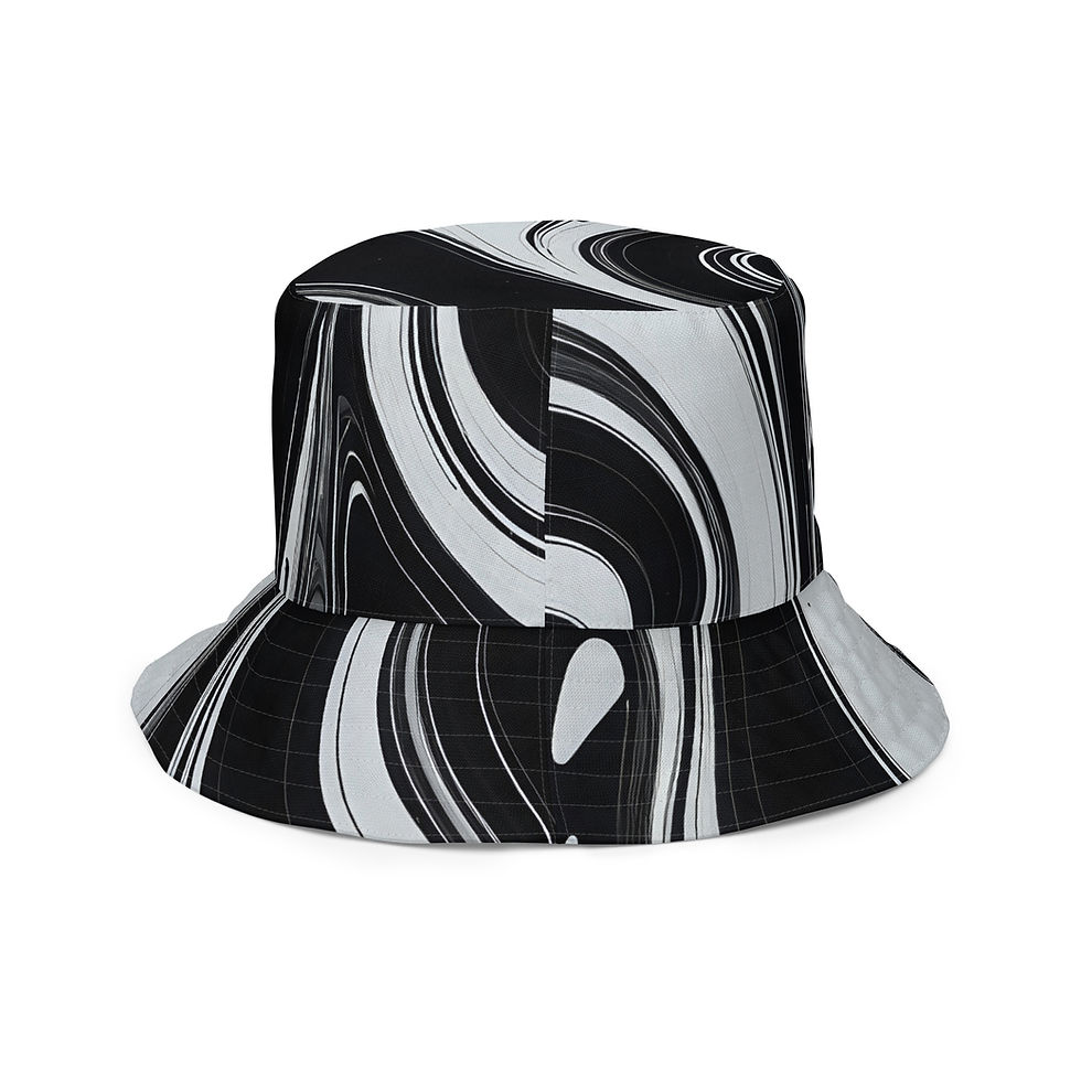 Thumbnail: Black & Pink + Black And White - Reversible Bucket Hat