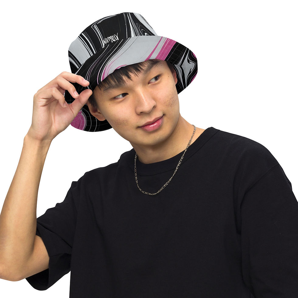 Thumbnail: Black & Pink + Black And White - Reversible Bucket Hat