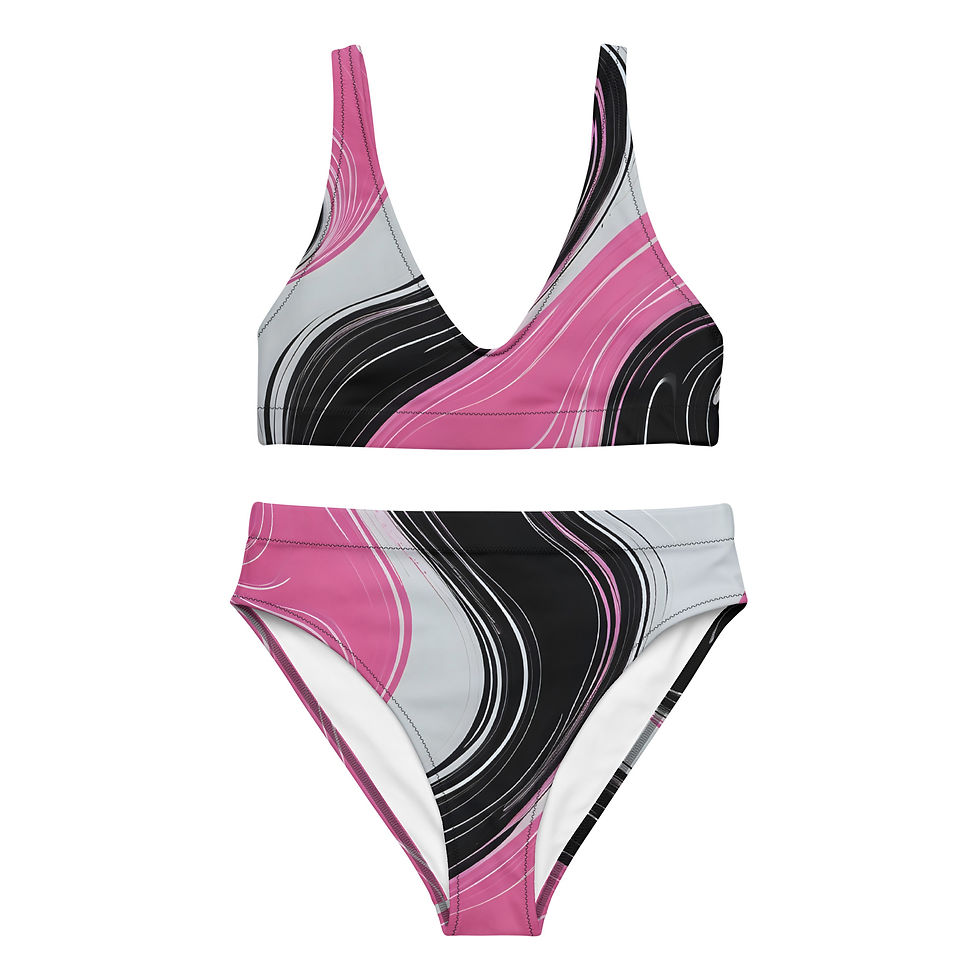 Thumbnail: Trinity (White, Black & Pink) Recycled high-waisted bikini