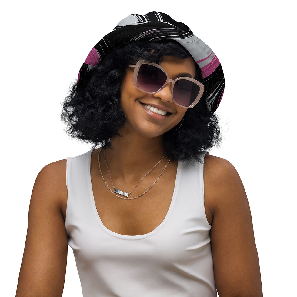 Thumbnail: Black & Pink + Black And White - Reversible Bucket Hat