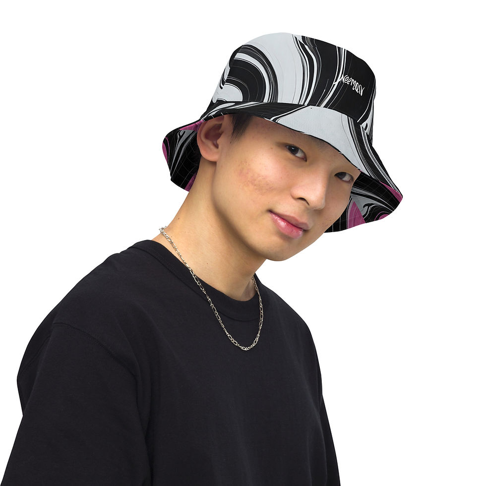 Thumbnail: Black & Pink + Black And White - Reversible Bucket Hat
