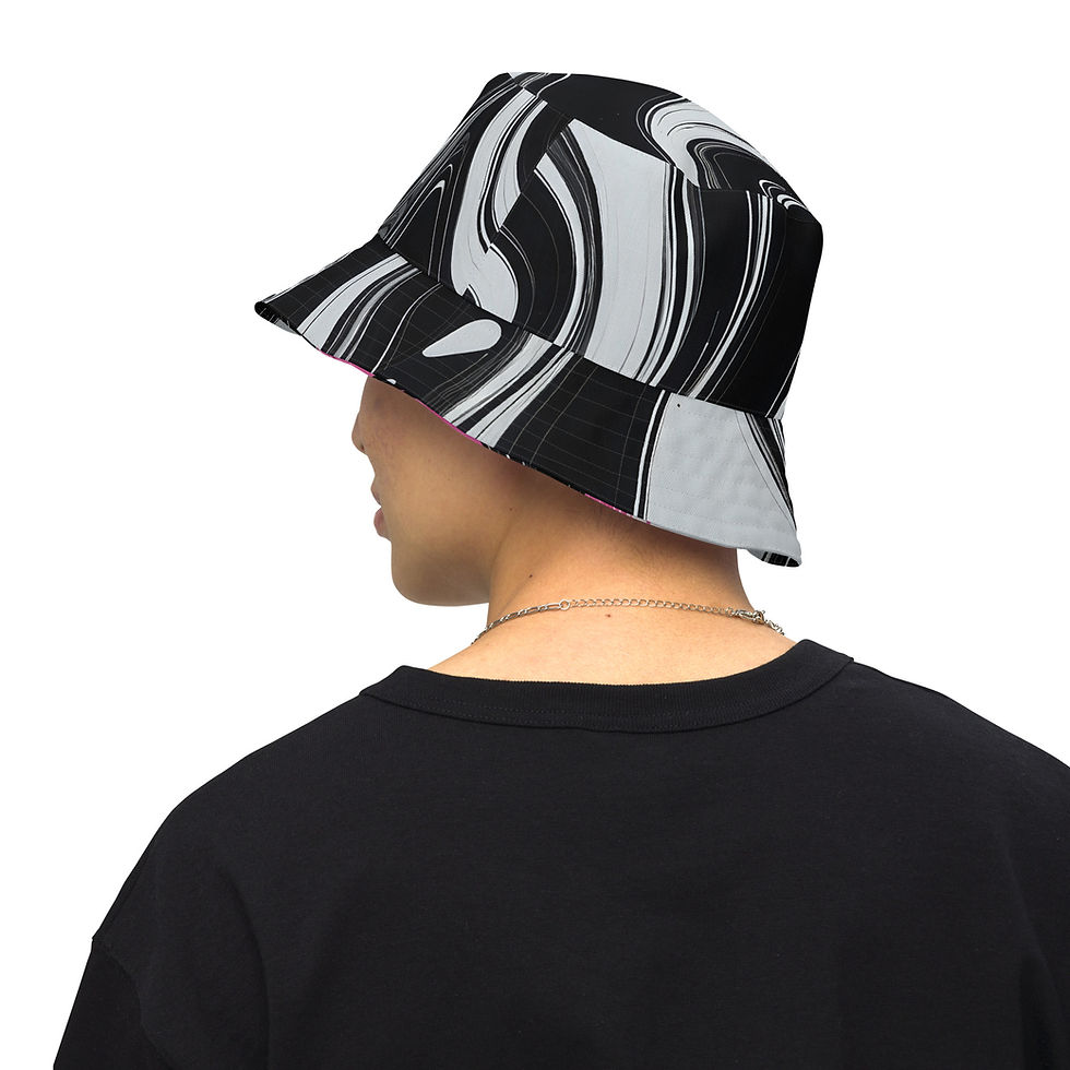 Thumbnail: Black & Pink + Black And White - Reversible Bucket Hat