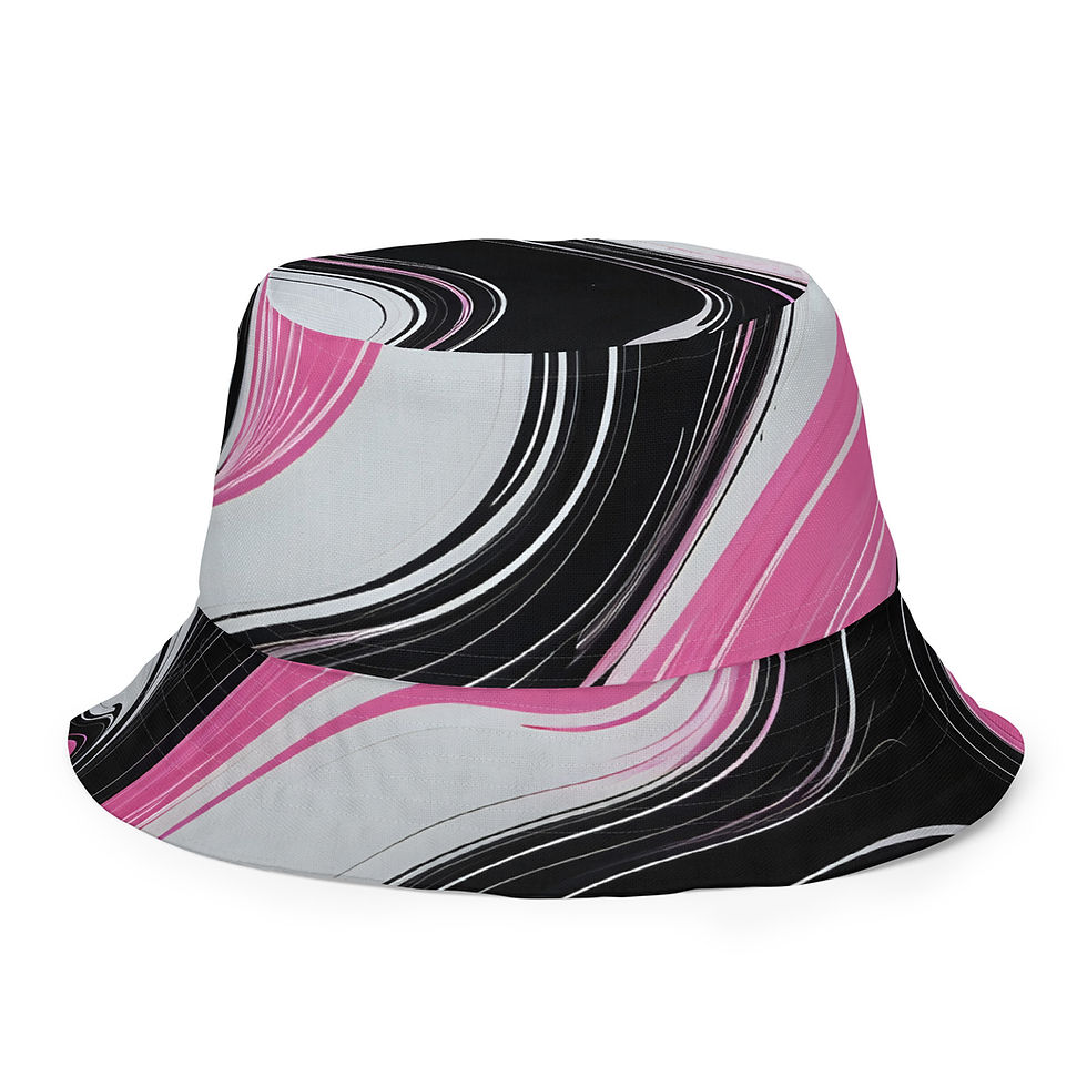 Thumbnail: Black & Pink + Black And White - Reversible Bucket Hat