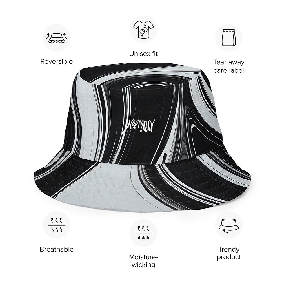 Thumbnail: Black & Pink + Black And White - Reversible Bucket Hat