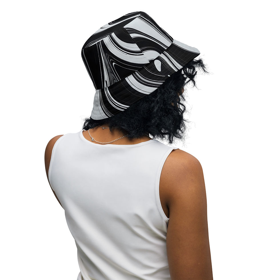 Thumbnail: Black & Pink + Black And White - Reversible Bucket Hat