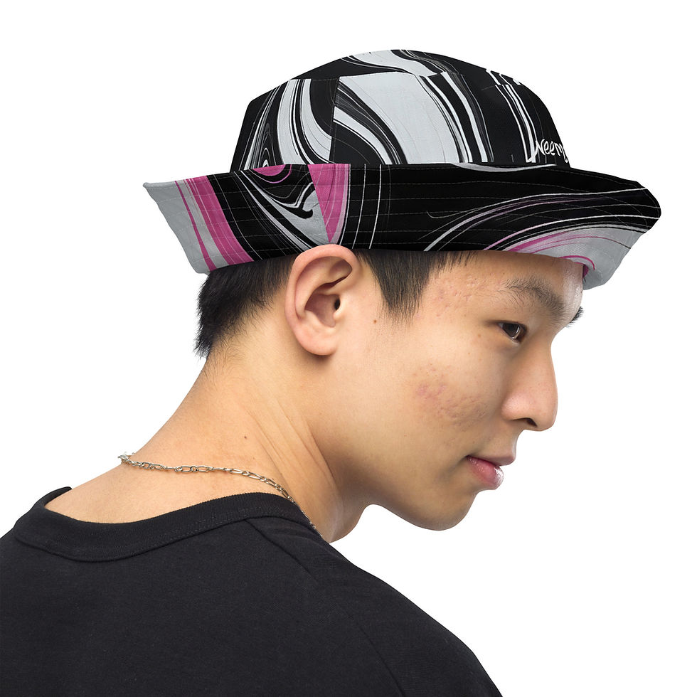 Thumbnail: Black & Pink + Black And White - Reversible Bucket Hat
