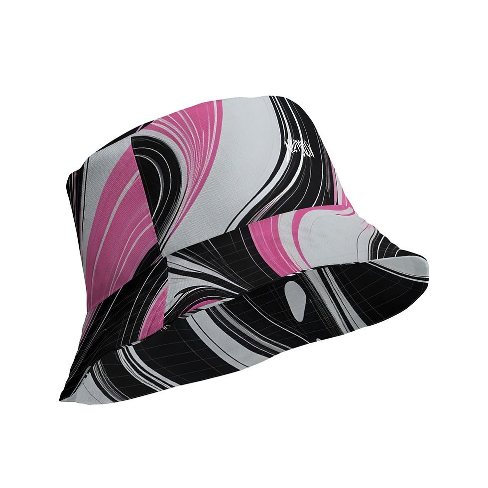 Thumbnail: Black & Pink + Black And White - Reversible Bucket Hat