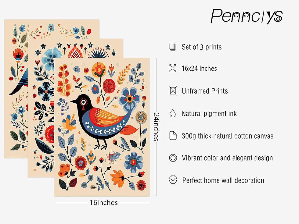 Thumbnail: Pennclys Scandinavian Folk Floral Canvas Wall Art Set 3-Piece