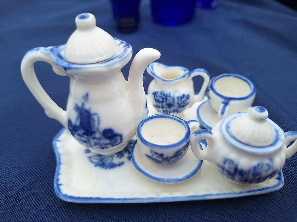 Blue and White Miniature Tea Set w/Tray
