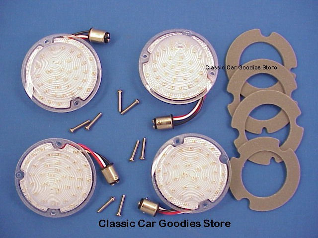 1958 Chevrolet Impala Amber LED Park Lights With Clear Lenses NO GASKETS