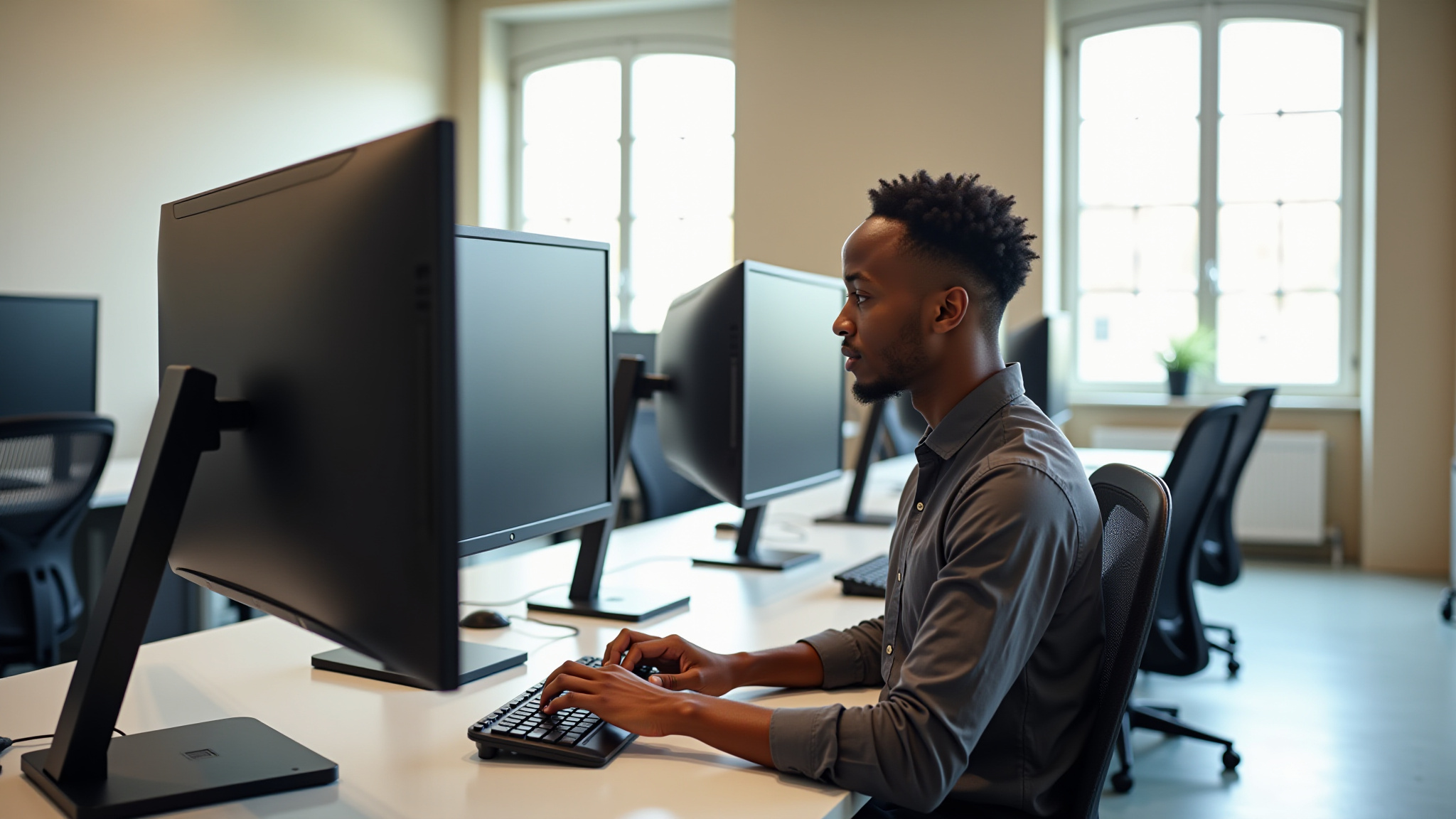 Man working on computer in office