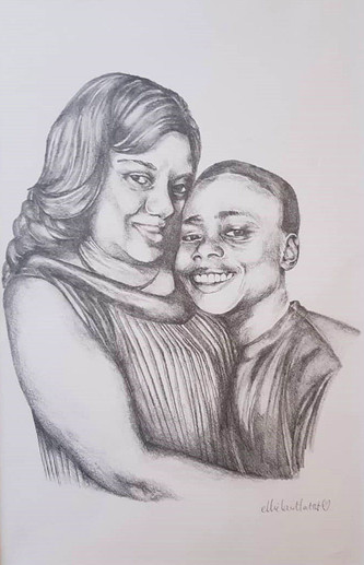 a mother and son portrait commission pencil