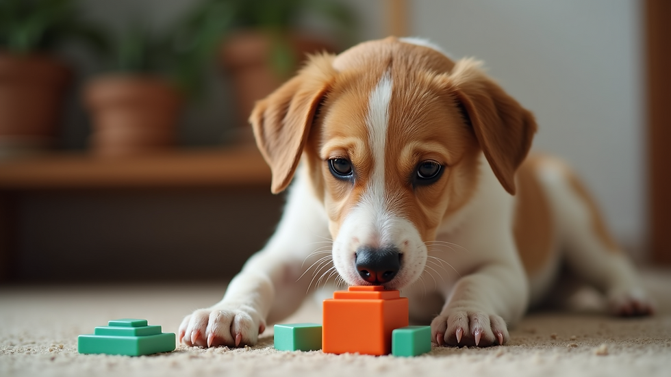 Close-up view of a dog playing with a puzzle toy