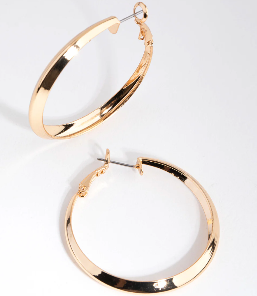 Gold Bevelled Edge Hoop Earrings