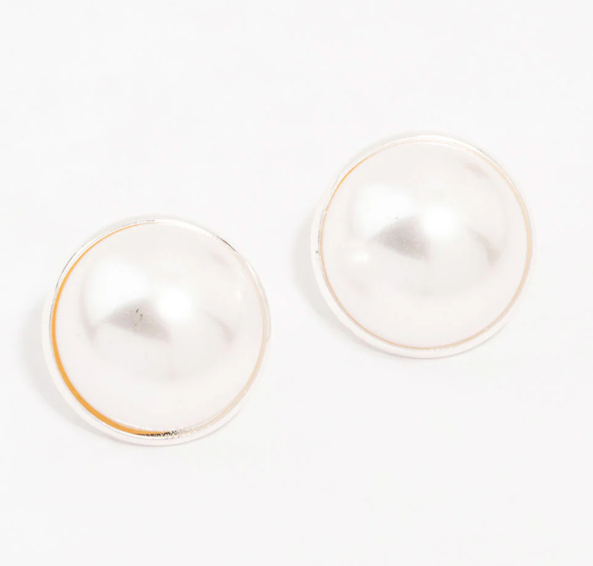 Silver Pearl Dome Encased Stud Earrings