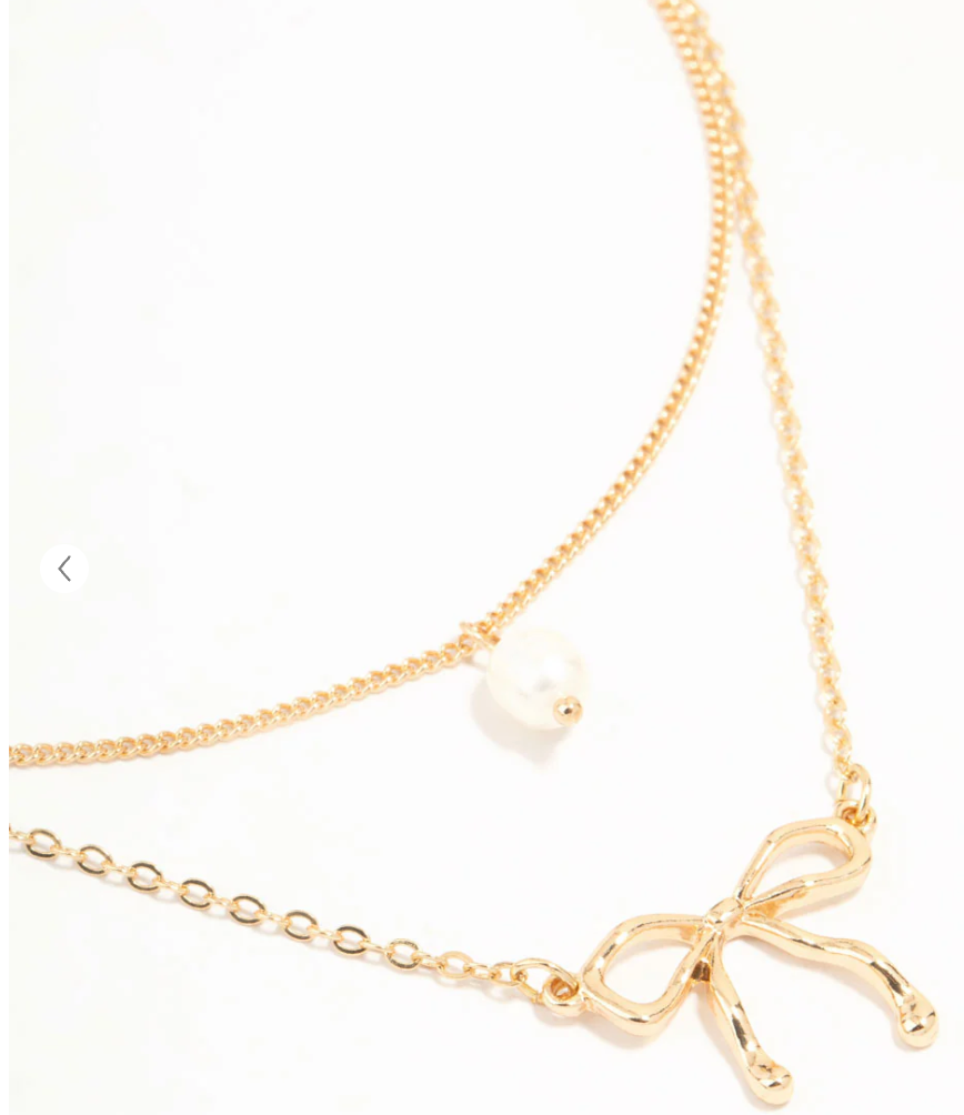 Gold Pearl & Bow Layered Necklace