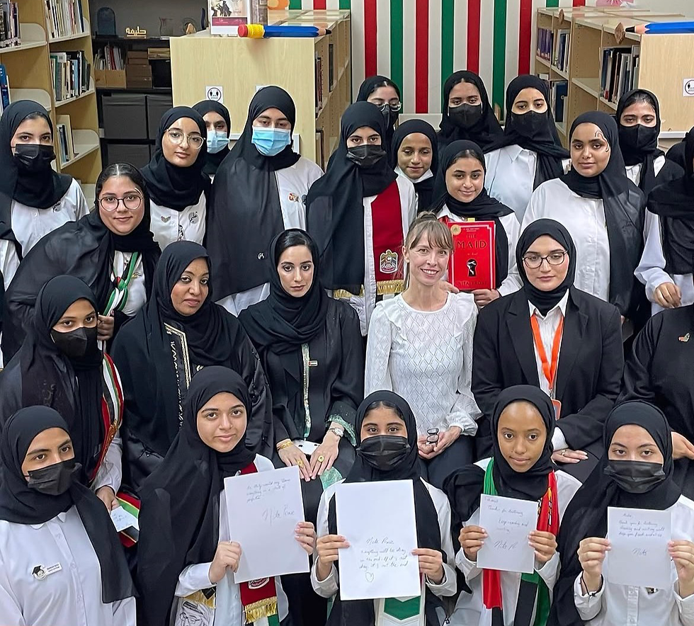 Nita Prose with students in the UAE