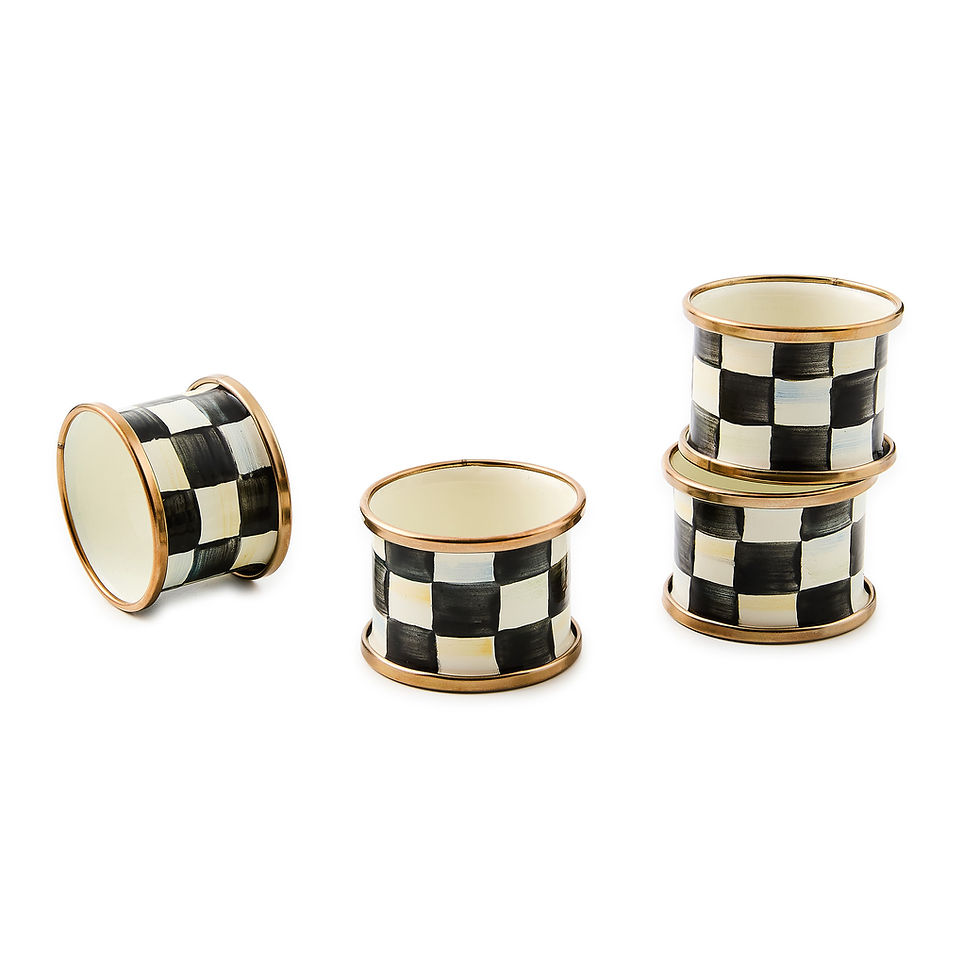 MacKenzie-Childs Black and White Checks Courtly Check Enamel Napkin Rings Set of 4