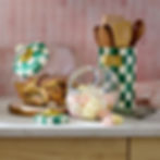 Mackenzie-Childs Emerald Check, glass and green and white checked sweets jar