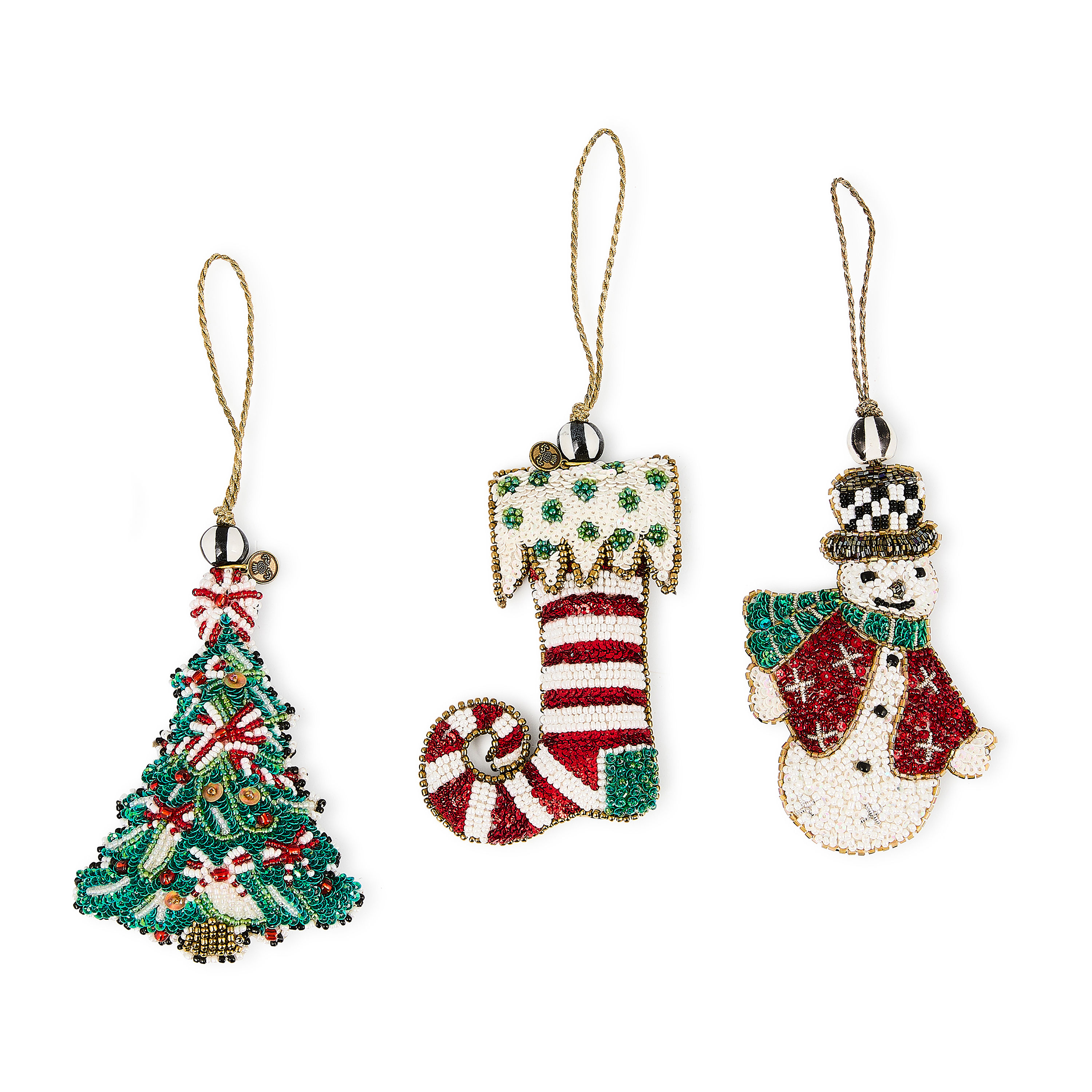 MacKenzie-Childs Cozy Holiday Beaded Ornaments Set of 3