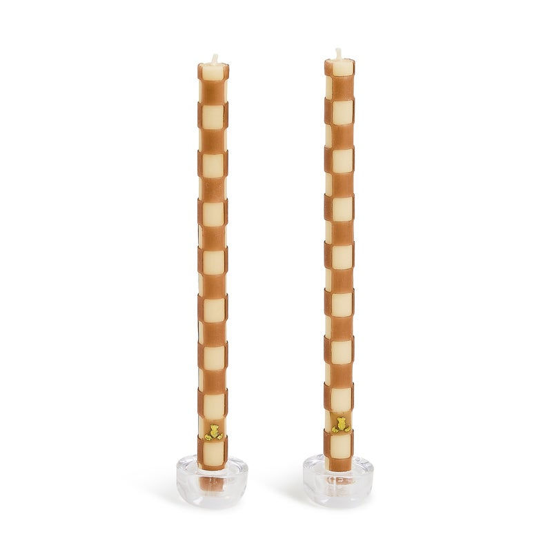 MacKenzie-Childs Mocha Check Dinner Candles, Set of 2