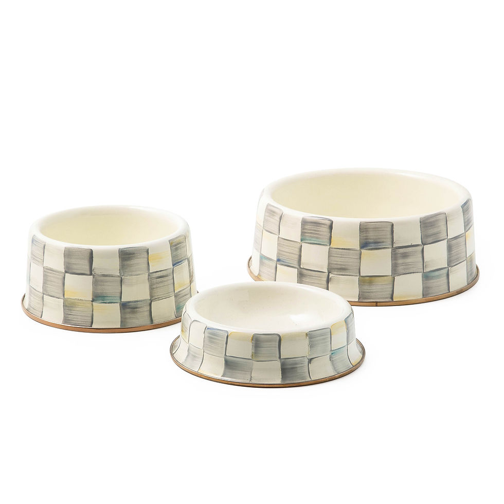 MacKenzie-Childs Sterling Check Medium Pet Dish